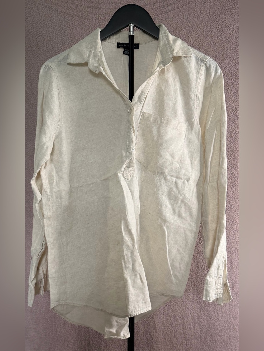 Saks Fifth Avenue 100% Linen Ivory Button Front Shirt Blouse Size S